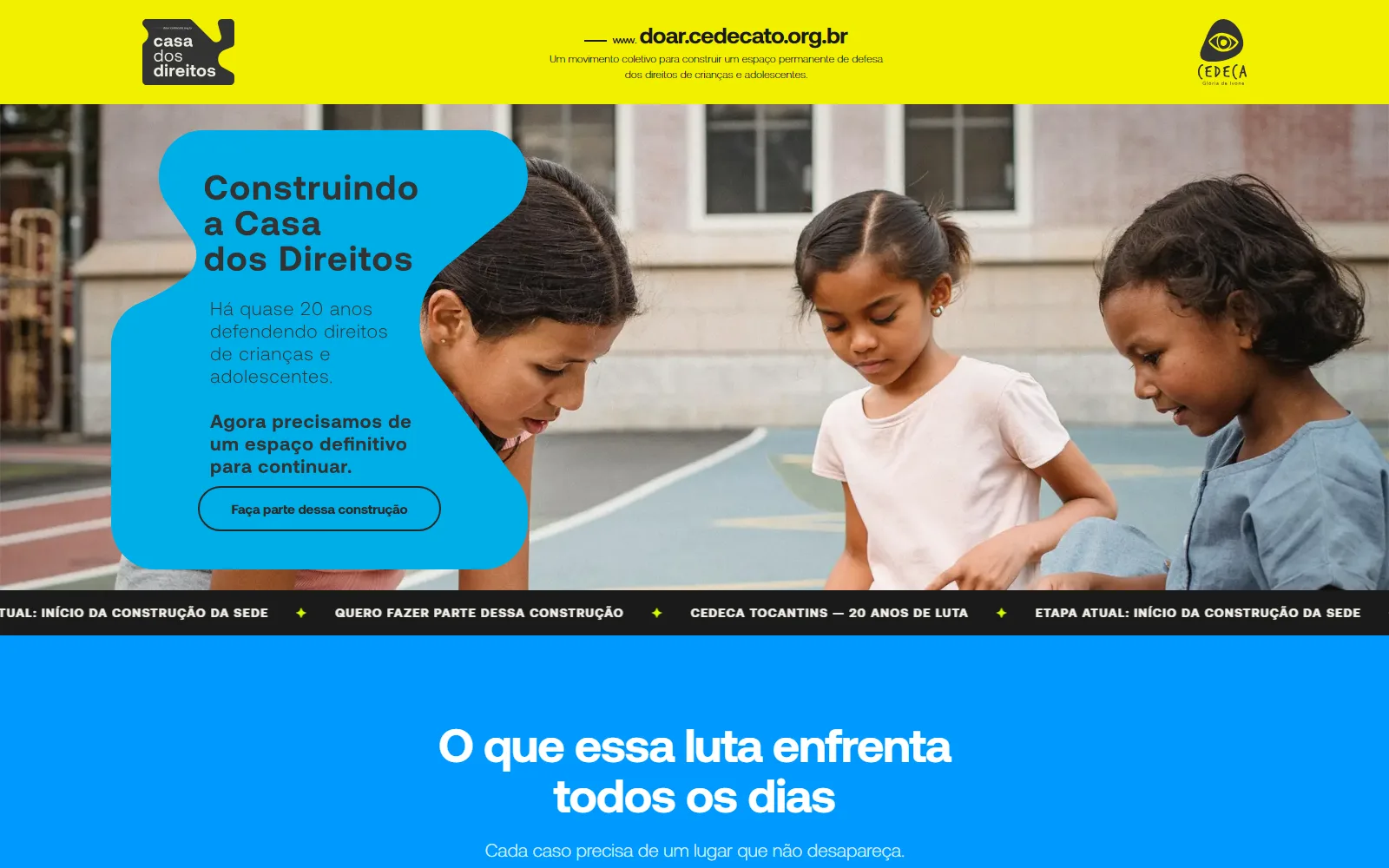 Landing page CEDECA Tocantins — Casa dos Direitos