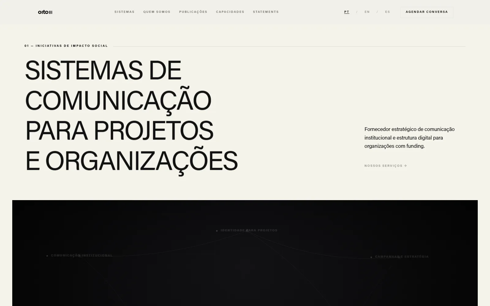 Landing page OITO III — Comunicação Institucional